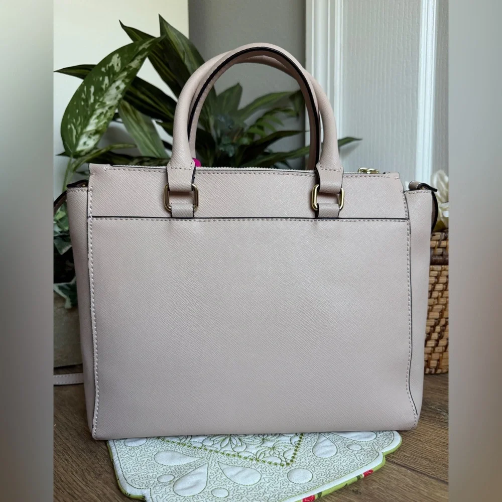 Trina Turk Vegan Leather Satchel Crossbody Bag in Nude w/Black Trim